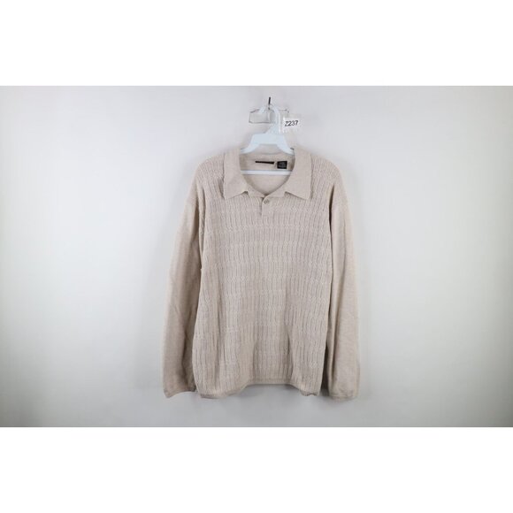 Vintage 90s Streetwear Mens Large Blank Textured Knit Collared Pullover Sweater